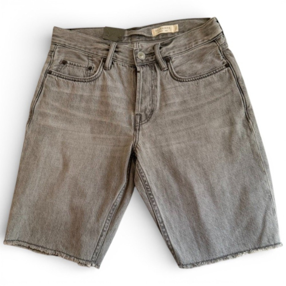 AllSaints‎ Switch Skinny Denim Shorts Mens W28 Washed Grey Raw Hem Five Pocket